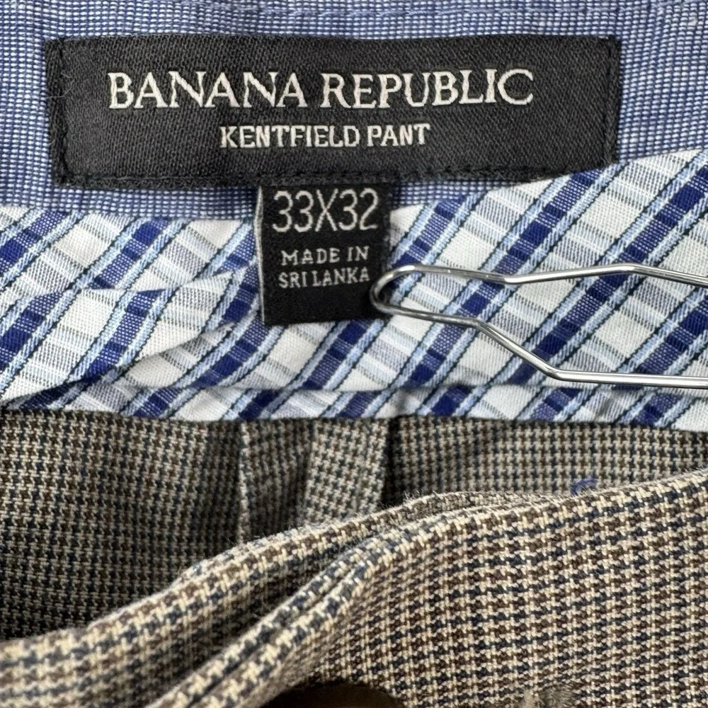 Banana Republic Kentfield Pants Mens 33x32 Brown Houndstooth Straight Flat Front